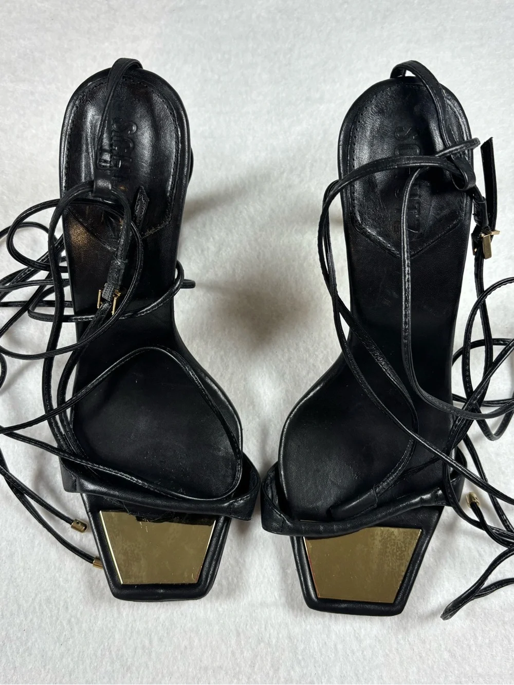 Schutz Black Leather Lace-Up Strappy Stiletto Heels | Size 9.5B | Made in Brazil
